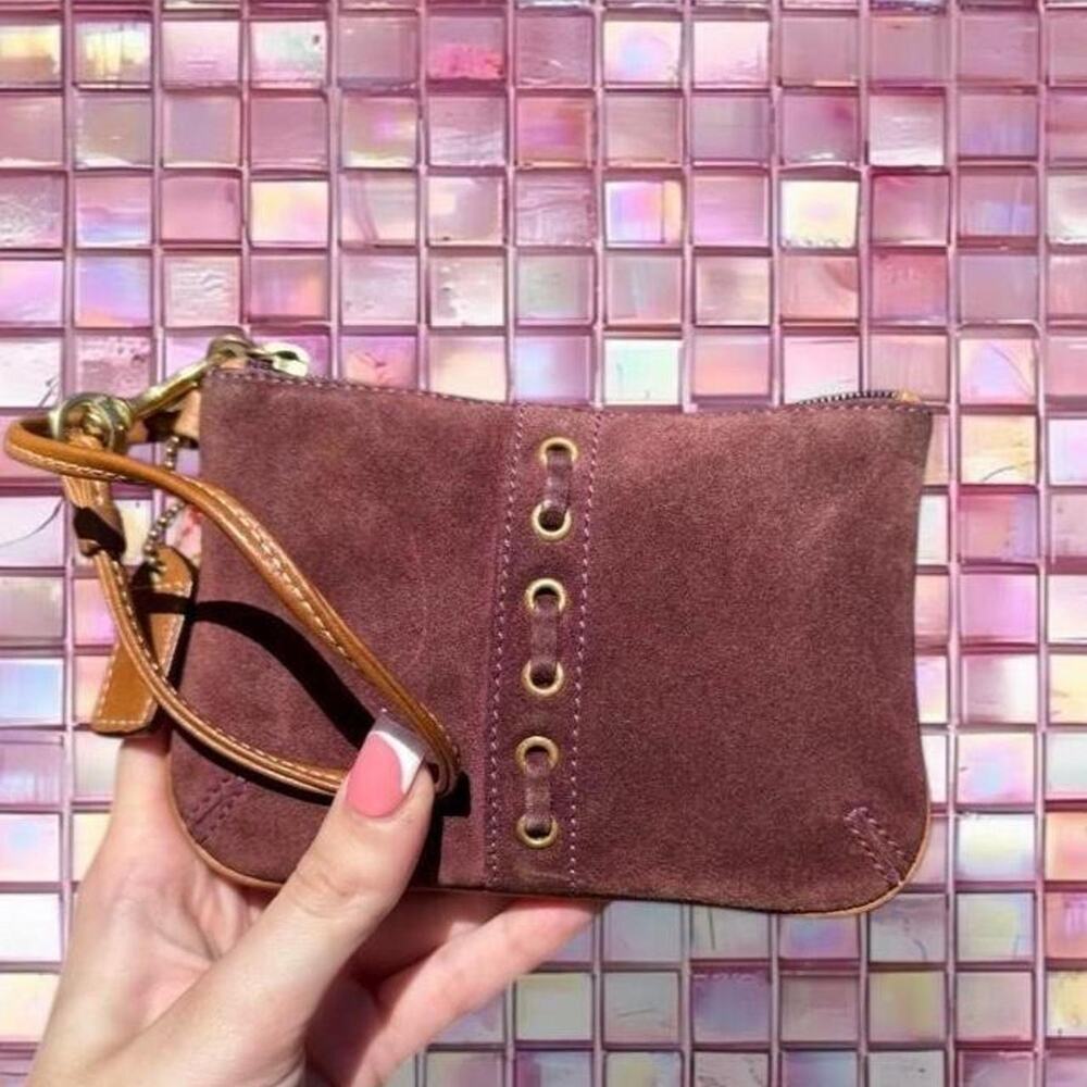 Coach burgundy suede wristlet with